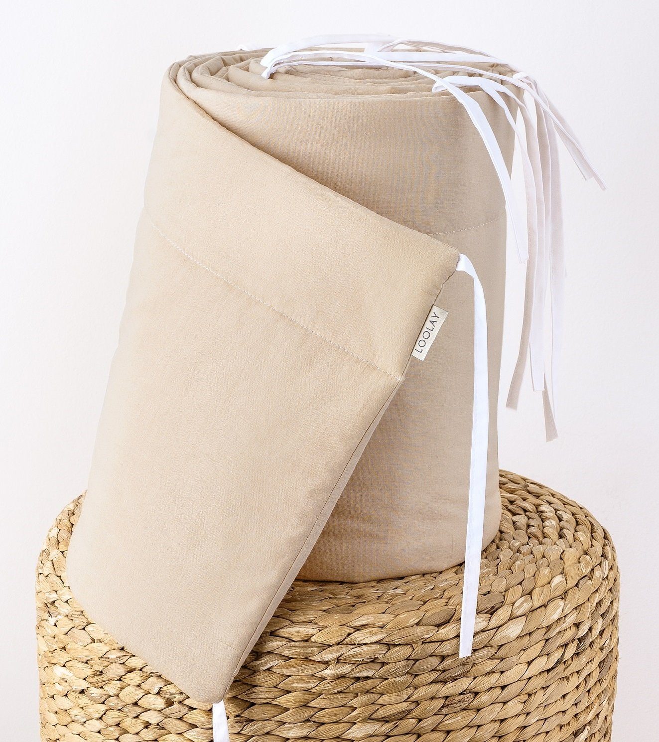 Loolay Bettnestchen BEIGE Taupe BIO-Baumwolle Atmungsaktives Babybett BETTUMRANDUNG, (420, 360, 210, 180 x 30cm, LUX Babyausstatung Umrandung Kopfschutz Kantenschutz Bettschlange), LOOLAY® - 100% Europäische Stoffe und Kleinserien-Nähen!, Handmade!