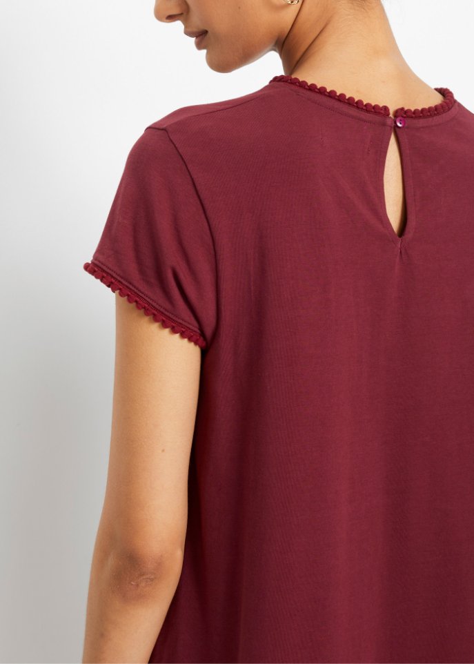 Baumwoll-Shirt mit Spitze in A-Line, kurzarm