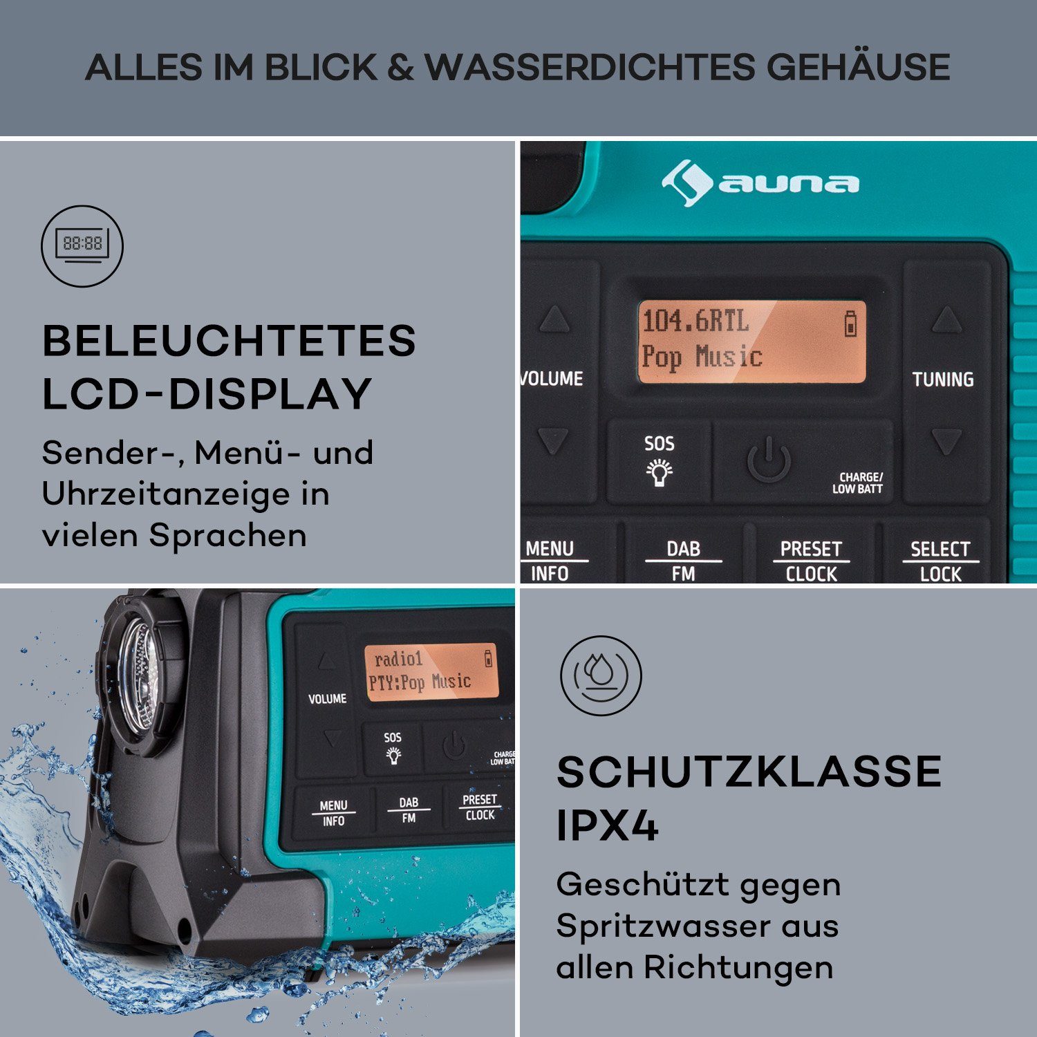 Auna Patagonia DAB+ Radio (DAB / DAB+ und FM-Radio, Outdoor Radio Solar Akku -Aufladung)