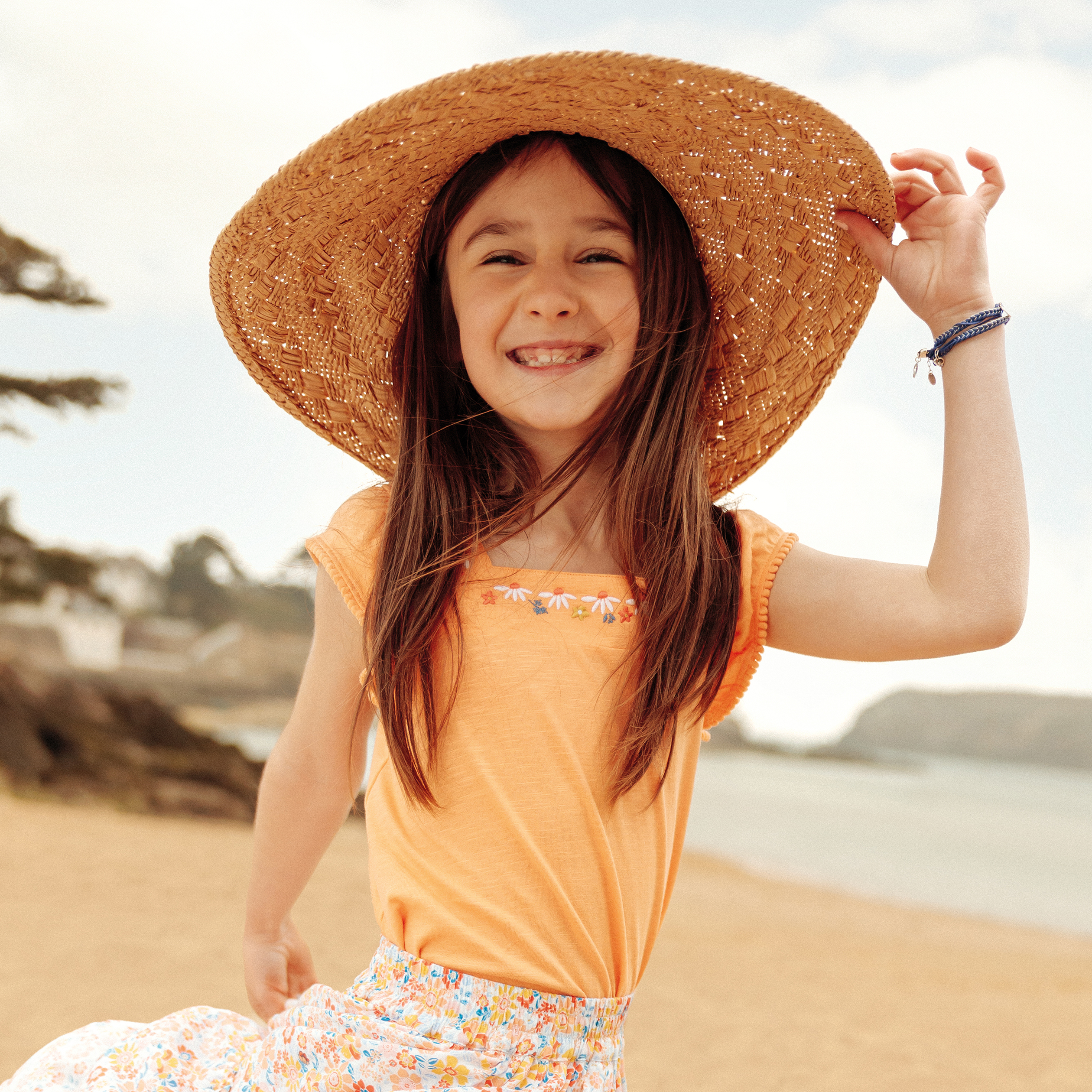 T-shirt manches courtes Creeks orange corail fille | La Halle
