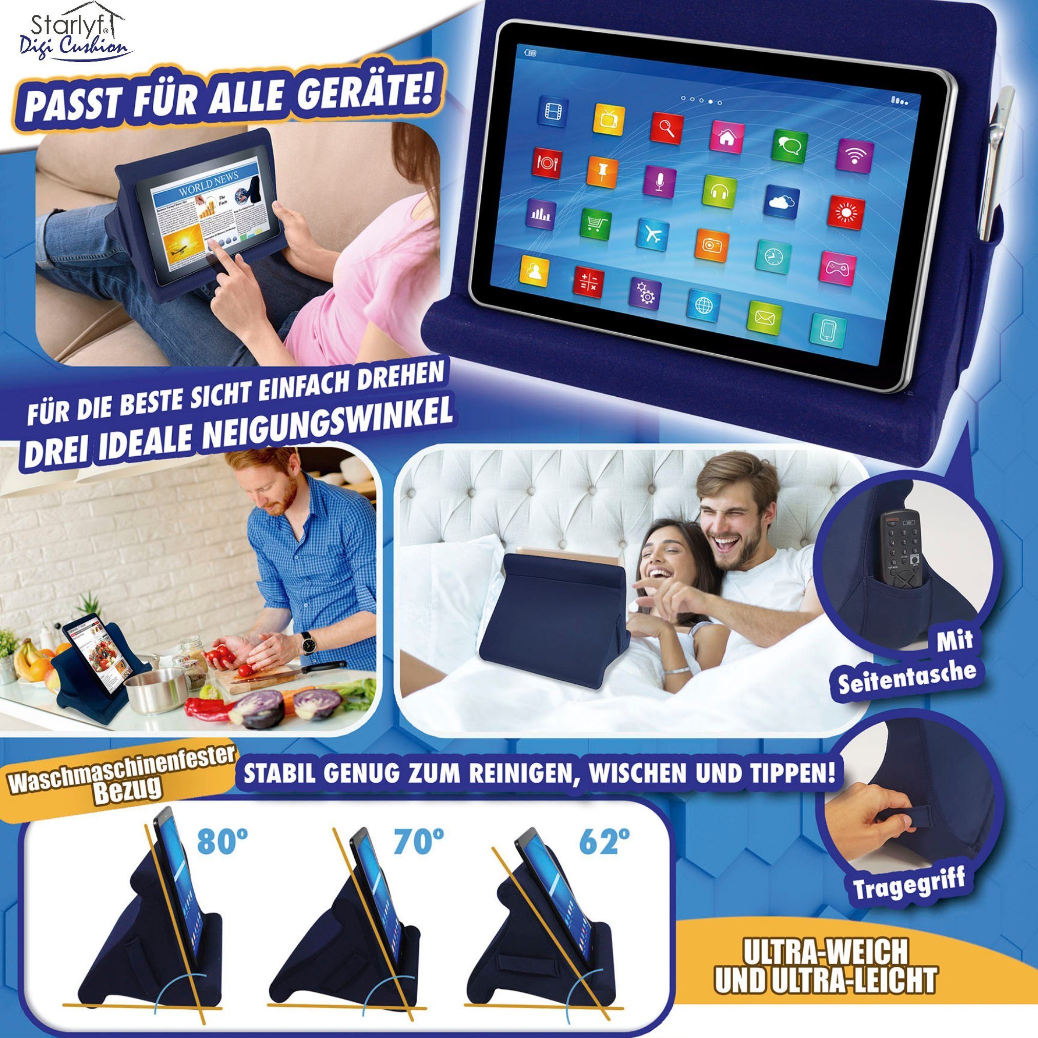 Starlyf Buchkissen Digi Cushion, 1-tlg., Lesekissen und Tablet Kissen, wendbar, 3 Positionen
