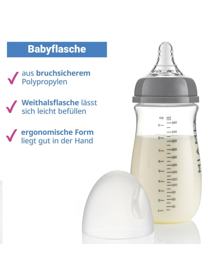MiaMia PP-Flasche 260 ml mit Silikon-Trinksauger in grau günstig kaufen onesize