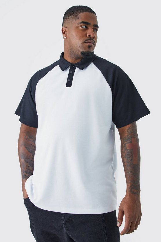 Plus Slim-Fit Raglan Colorblock Poloshirt