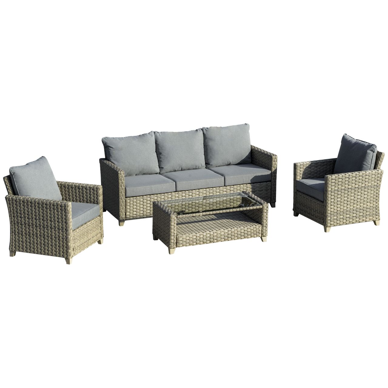 Outsunny 4-tlg. Polyrattan Gartenmöbel Set Sitzgruppe mit Couchtisch Alu Braun