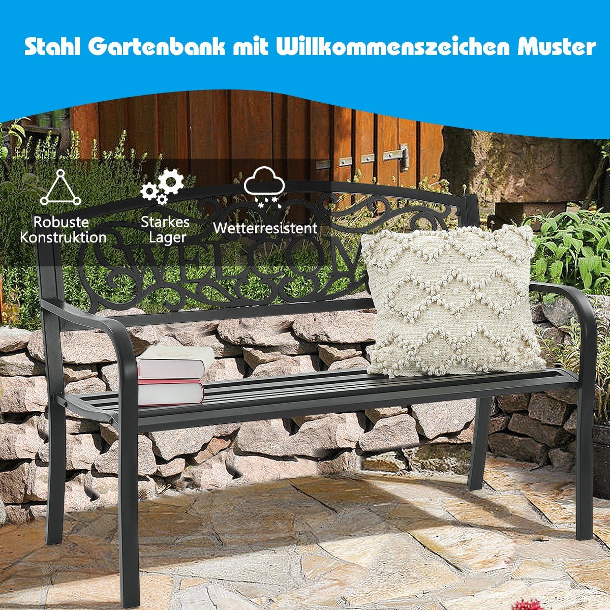 COSTWAY Gartenbank, mit Rückenlehnen, bis 320kg belastbar, 127 x 63,5 x 89cm