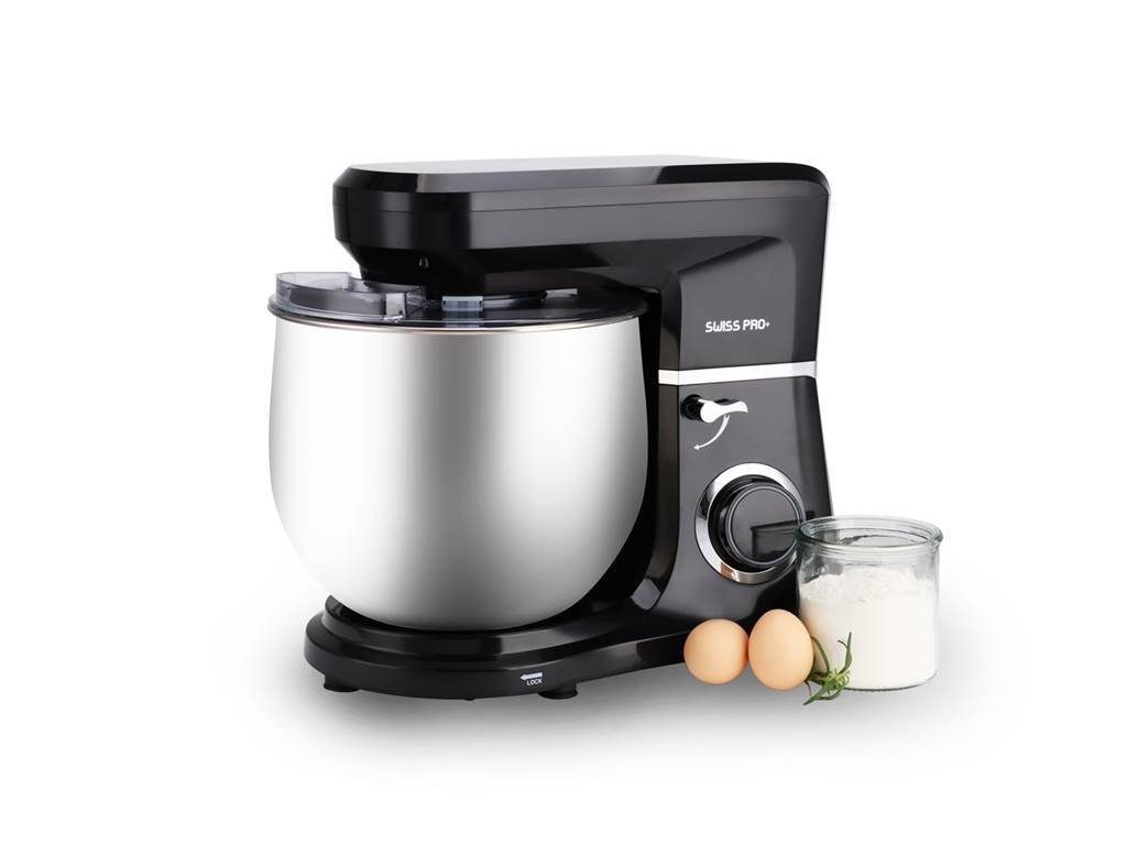 SWISS PRO+ Küchenmaschine Swiss Pro Rührmaschine 10L Spritzschutz 6-Stufige 2200W Knetmaschine, 2200 W, 10,00 l Schüssel