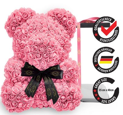 Kunstblume Rosenbär 40 cm inkl. Geschenkbox mit Schleife - Geschenk für Freundin Jahrestag Geburtstag Hochzeit, NADIR, Größe: 40 cm, inklusive Geschenkbox