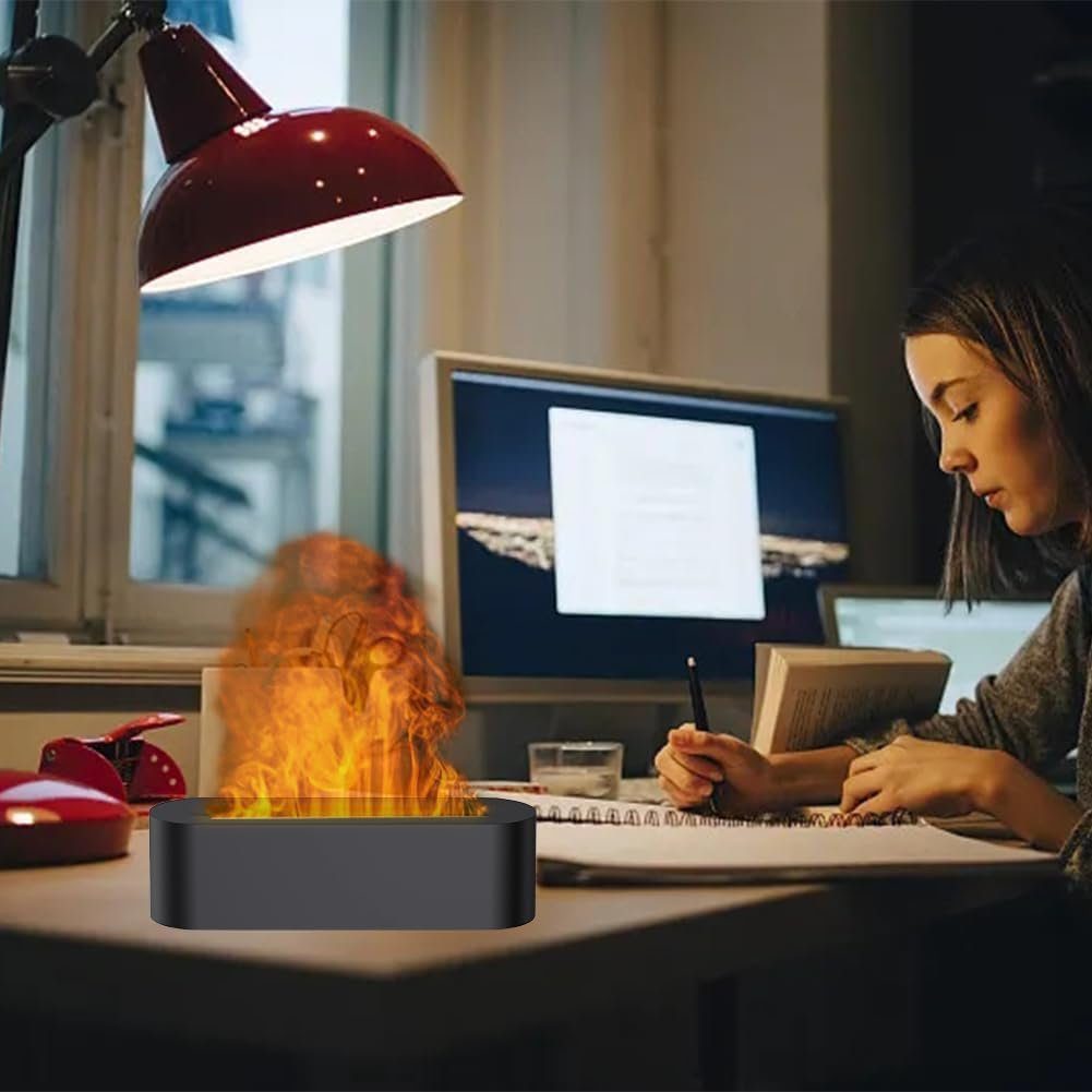 megadot Diffuser für Ätherische Öle,Metall Aroma Diffuser Flammeneffekt,Flame Diffuser, Luftbefeuchter mit flammeneffekt 3 in 1 Air Humidifier