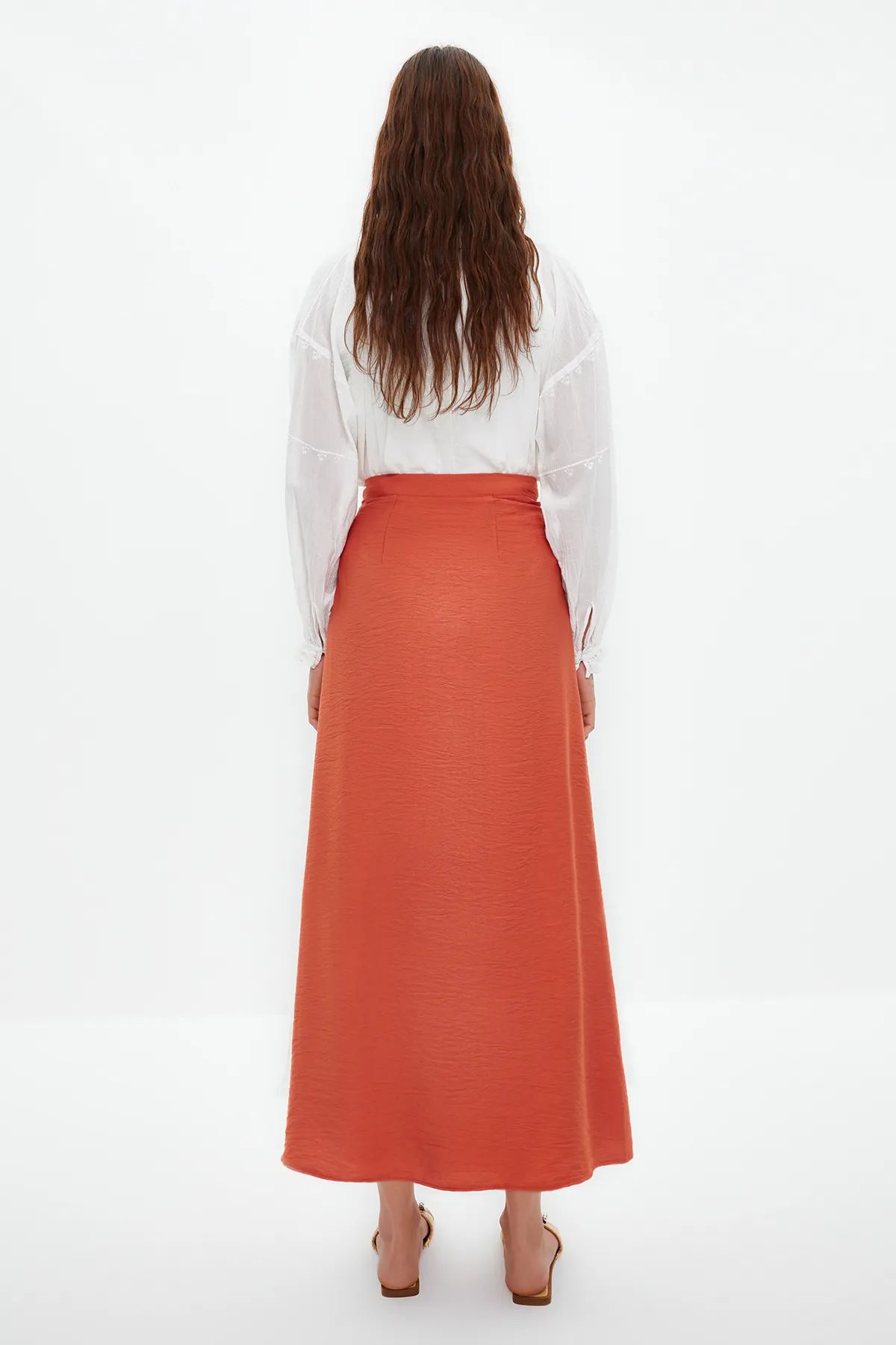 Trendyol Modest  Zimtfarbener, gewebter Leinen-Look-Rock mit normaler Taille TCTSS21ET0539
