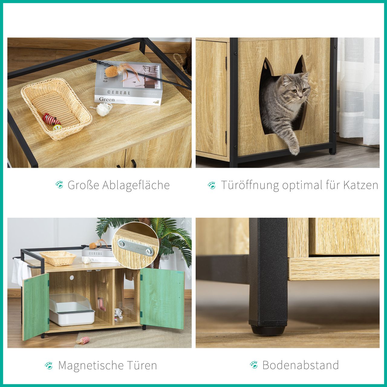 PawHut Katzenschrank für Katzentoilette Katzenklo Beistelltisch Katzenhaus Katzenkommode Schrank Spanplatte Naturholz 82,3 x 51 x 54 cm
