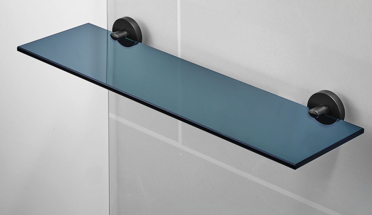 Weles AMARE Luxus Regal Glasablage Edelstahl/Glas - Schwarz, 50 x 16 x 5,5 cm
