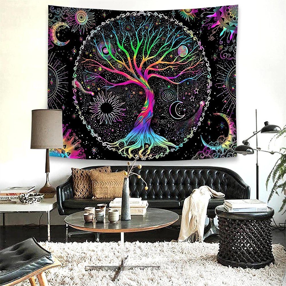 Wandteppich Baum des Lebens Tapisserie Schwarz und Weiß Wandteppich Schlafzimmer, Vaxiuja