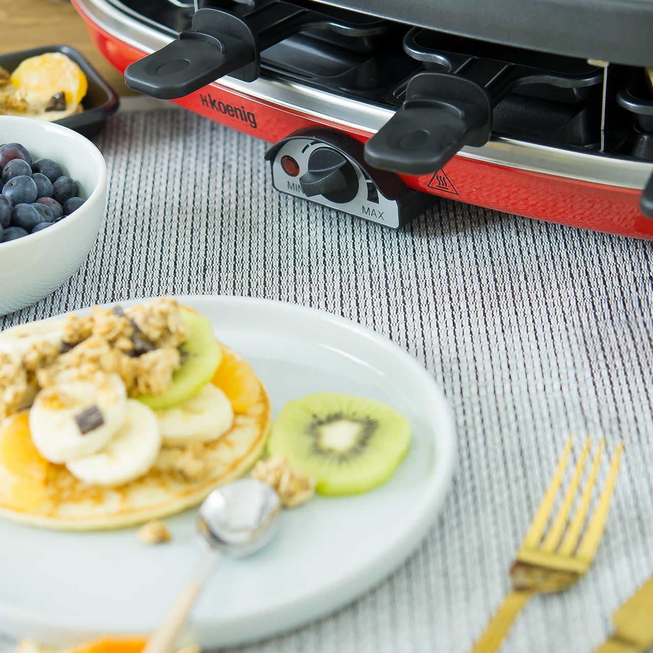 H.Koenig Raclette RP418 für 8 Personen mit Granitstein und Grill, 1500W