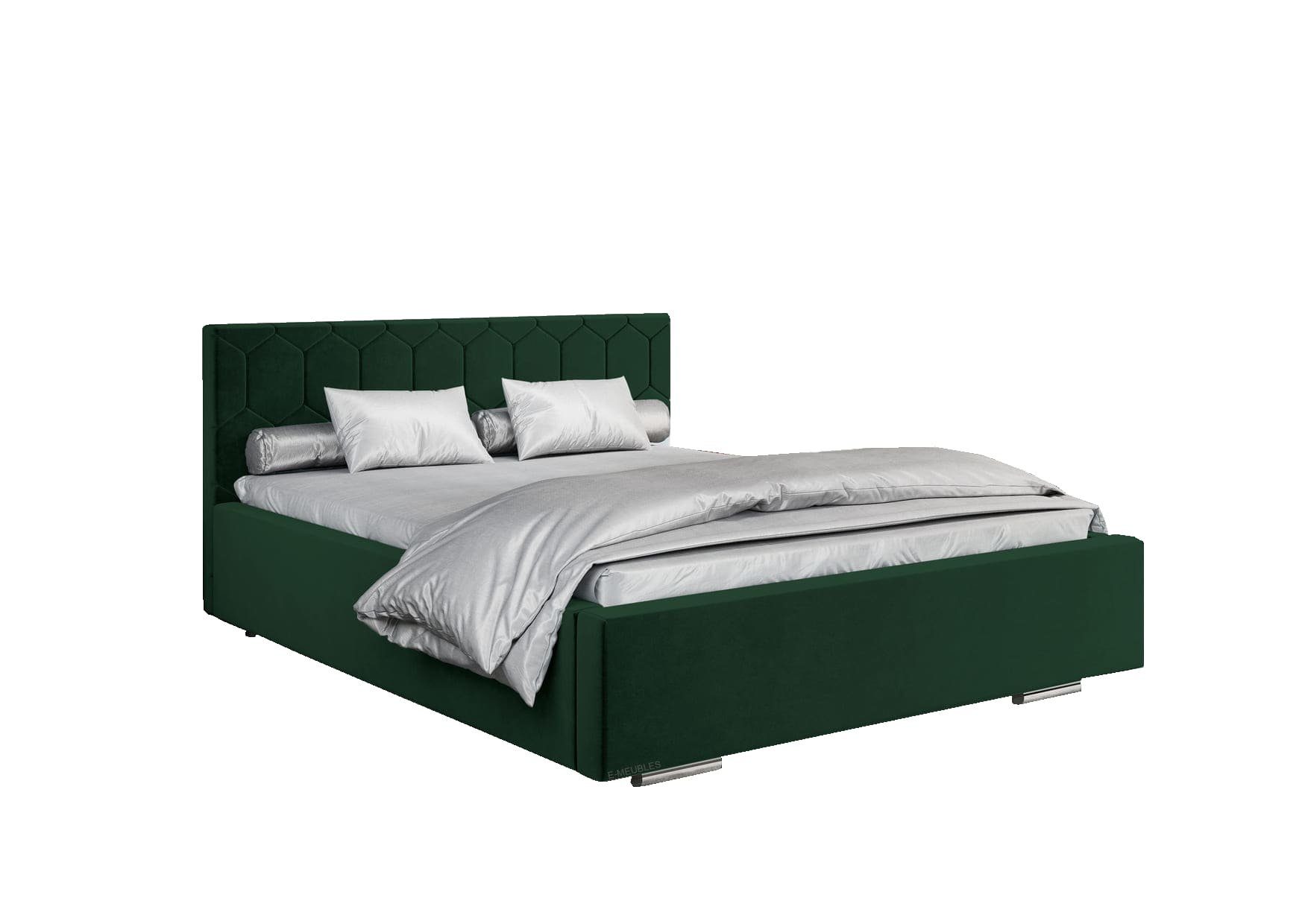 MOEBLO Polsterbett Bett 02 (Double Doppelbett mit Kopfstütze, Rahmenbettgestell, mit Bettkasten und Lattenrost), gepolstertes Kopfteil