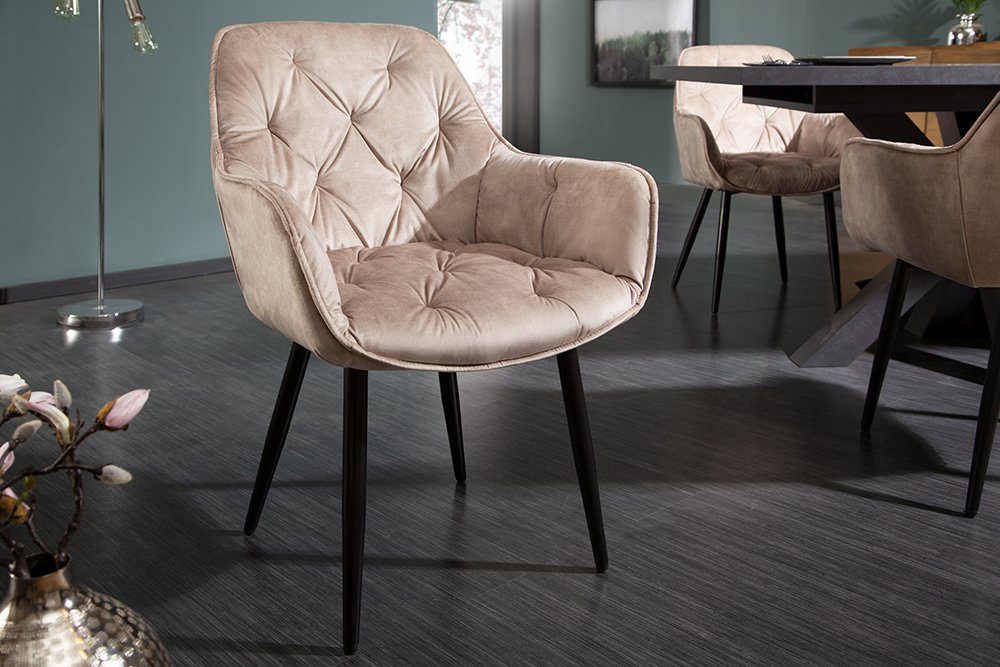 riess-ambiente Stuhl MILANO champagner, Esszimmer · Samt · Metall · mit Armlehne · Chesterfield-Steppung