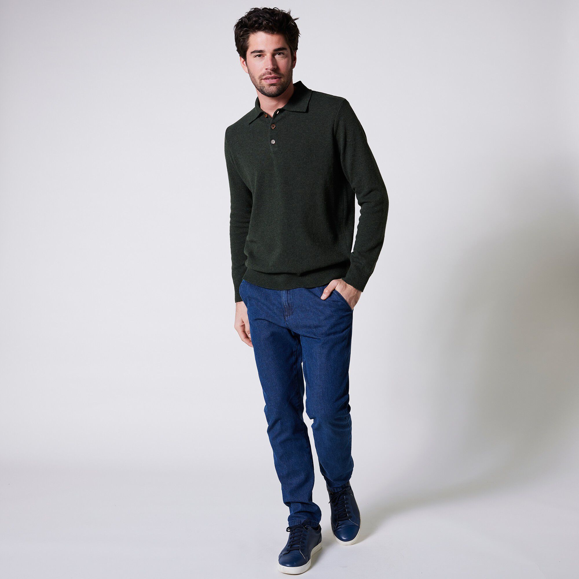 Pull col polo boutonné 80% laine