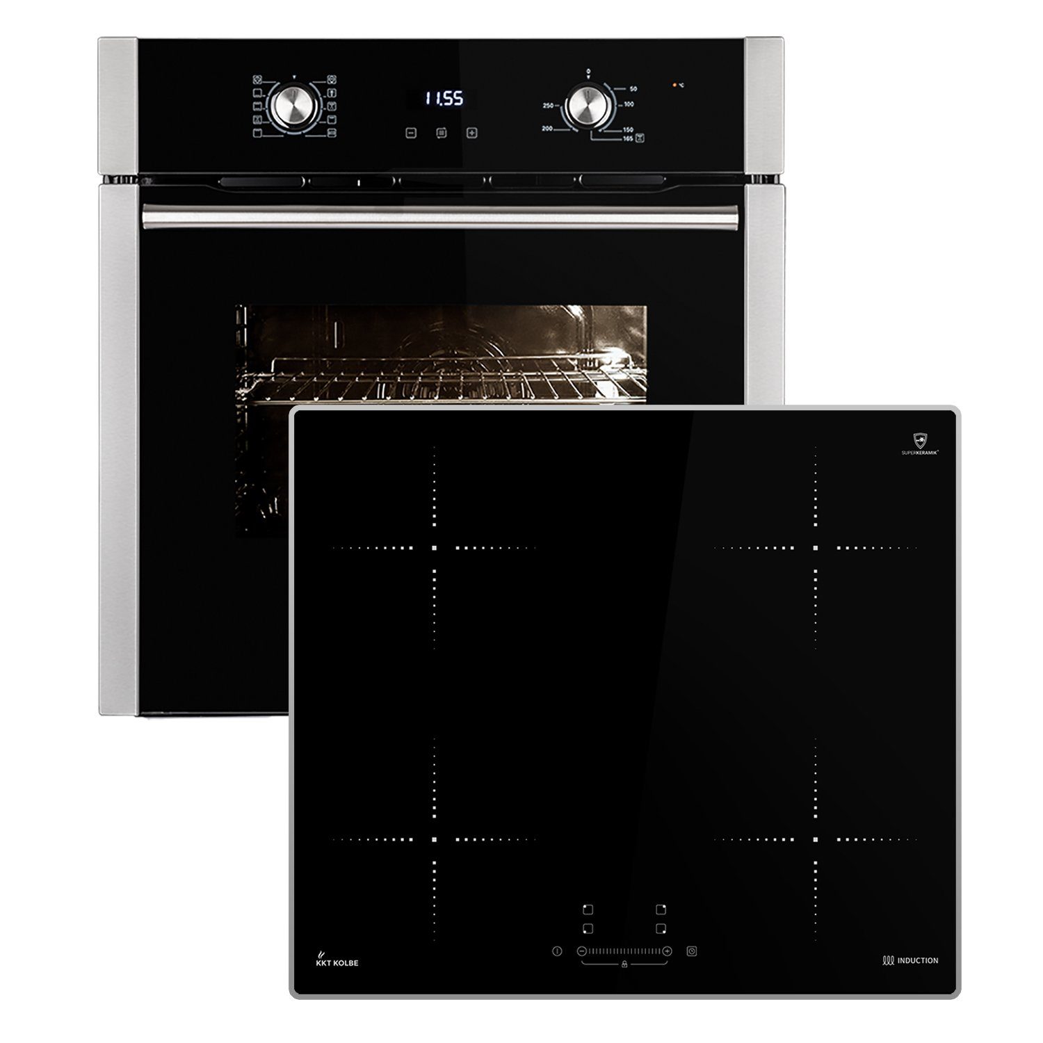 KKT KOLBE Backofen-Set KKT KOLBE Backofen und Induktionskochfeld SET8010IND59BAL, mit 2-fach Teleskopauszug, Heißluft / Grill-/Bratsystem / Automatik-Timer / Teleskopauszüge