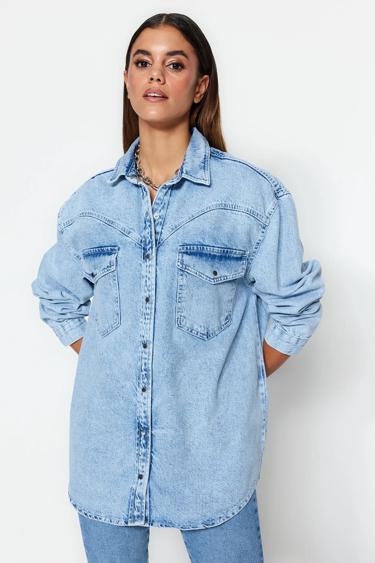 Trendyol Collection  Hemd - Blau - Oversized