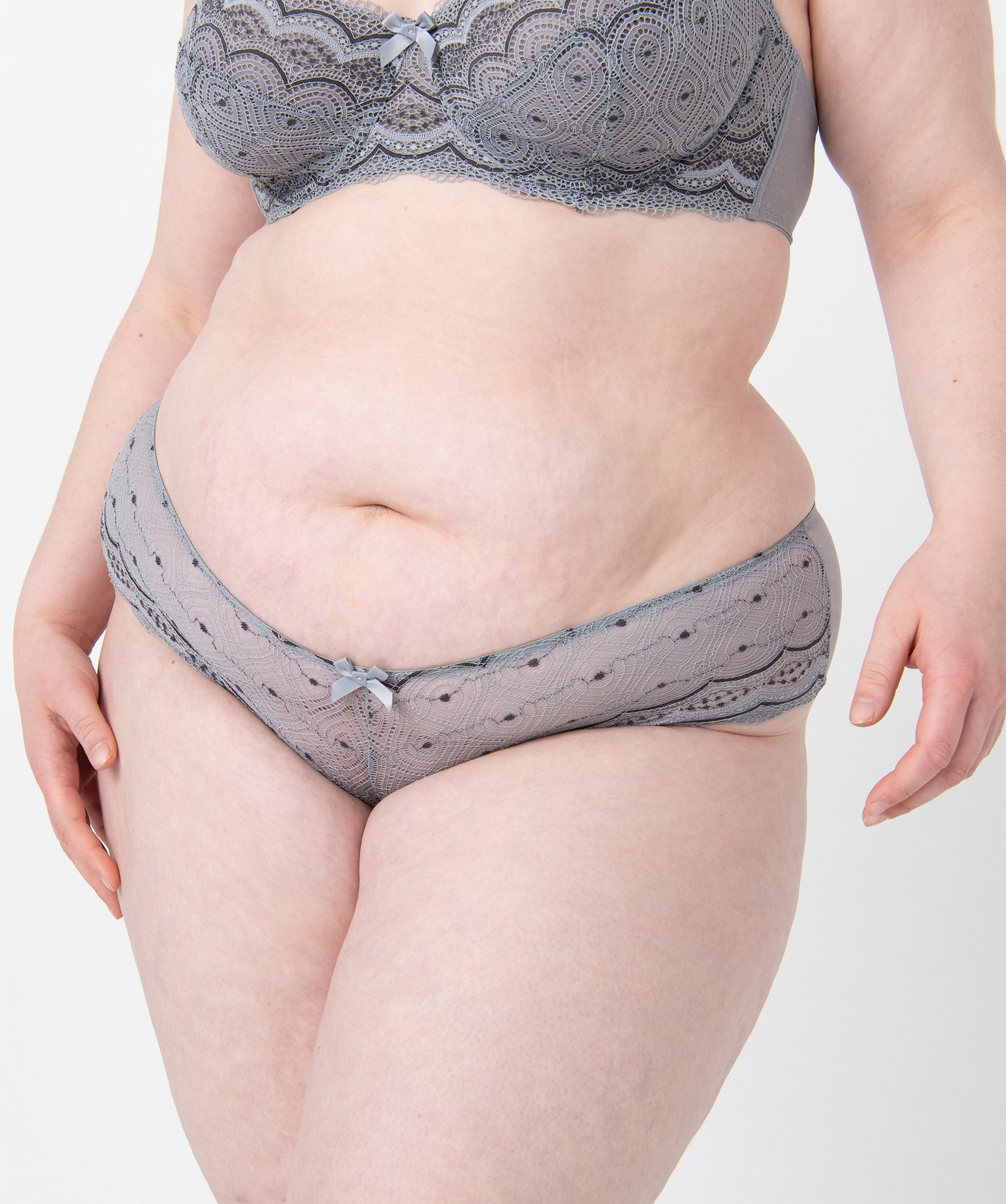 Shorty en dentelle et tulle femme grande taille gris | GEMO