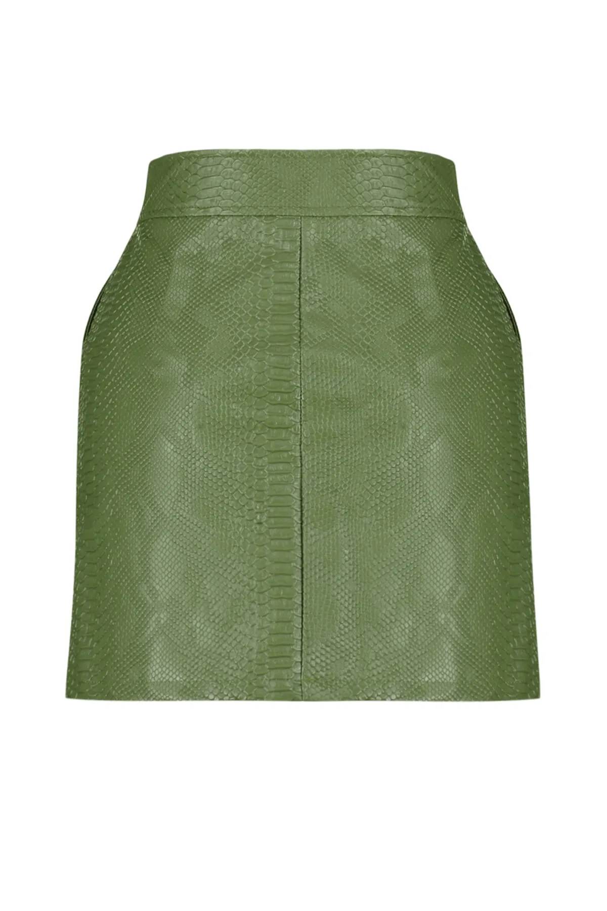 Trendyol Collection  Khakifarbener, hochwertiger A-Linien-Mini-Webrock aus Kunstleder in Premium-Qualität TWOAW22ET0480