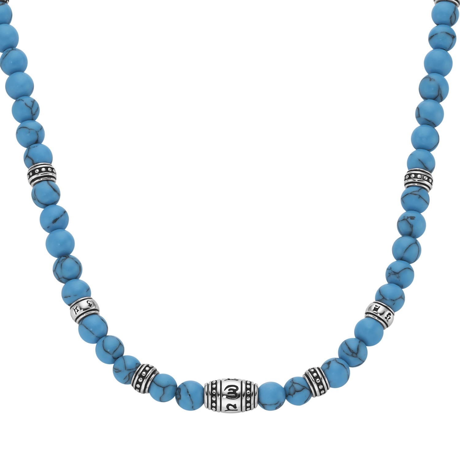 Collier schwarze Achat-. Tigerauge- oder syn. Türkis-Kugeln. Silber 925