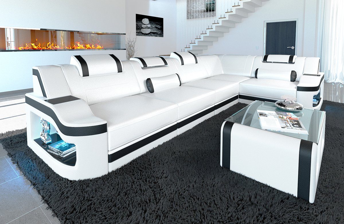 Sofa Dreams Ecksofa Ledersofa Padua L Form Ledercouch Leder Sofa, Couch, mit LED, wahlweise mit Bettfunktion als Schlafsofa, Designersofa