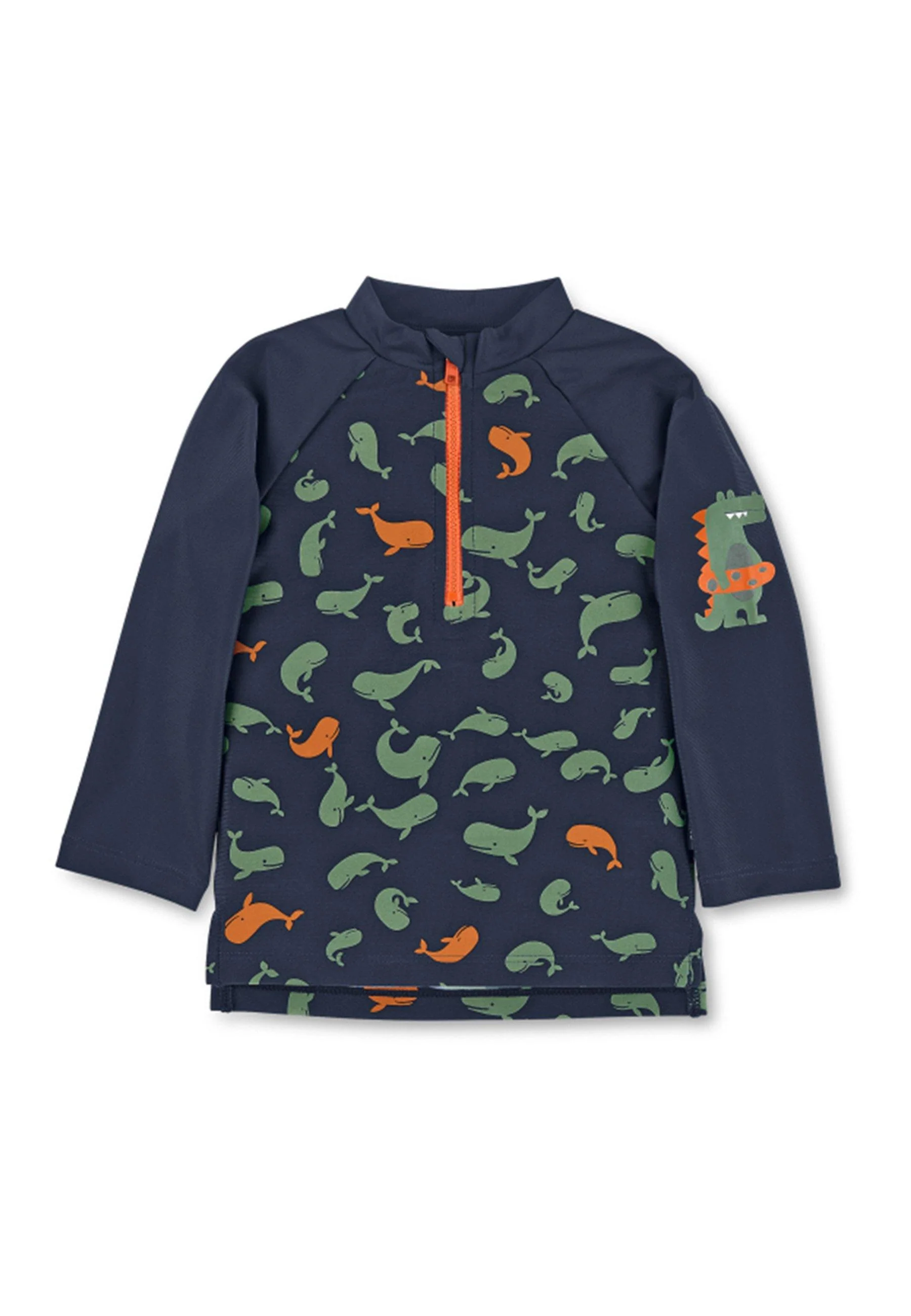 Langarm-Schwimmshirt in Marine mit Motiv Wale