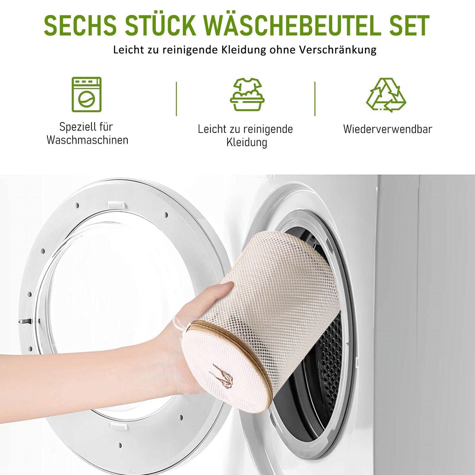 CALIYO Wäschenetz 6 Pack Mesh Wäschesäcke Wäschenetz Groß Wäschesack Faltbar Set,(6-St), Geeignet für Socken, Kurze Ärmel, Pullover, Hosen, BHs