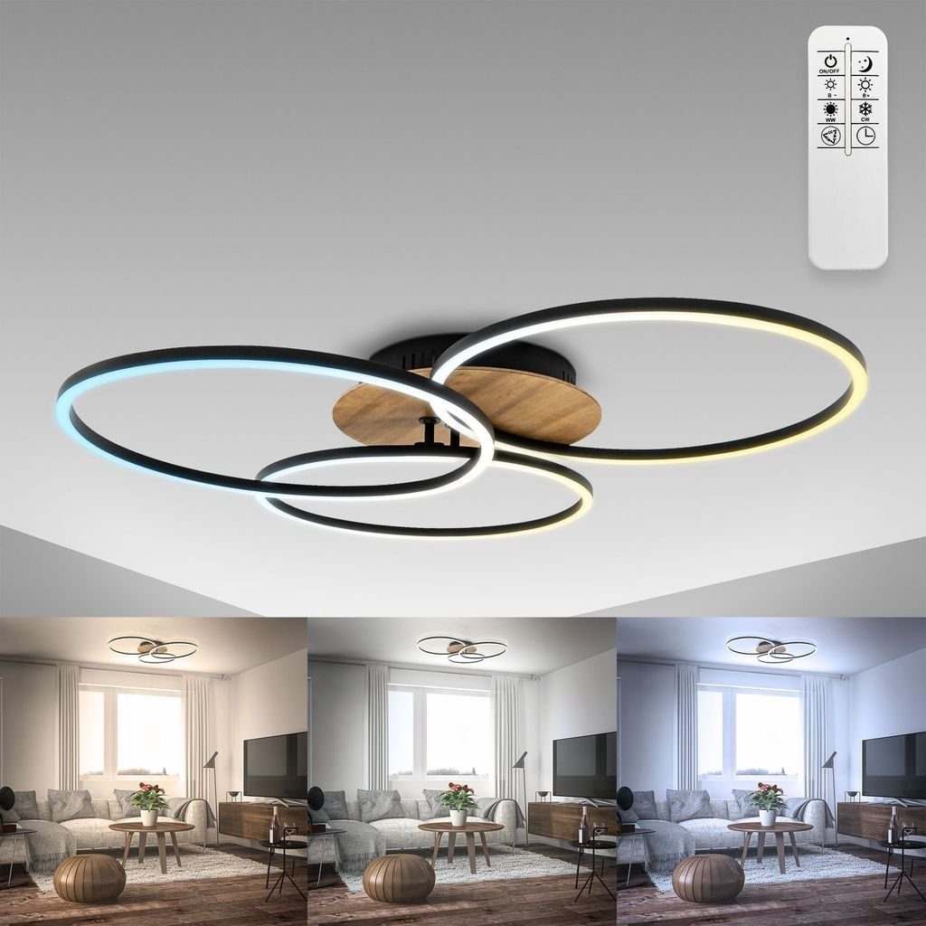B.K.Licht Deckenleuchte LED-FRAME Deckenlampe dimmbar ultra-flach Holz & schwarz matt BKL1528, Dimmfunktion, LED fest integriert, CCT Farbwechsler - Kaltweiß / Neutralweiß / Warmweiß, 3000-6500K Wohnzimmer-Leuchte 40W 4400lm Fernbedienung Timer Memor