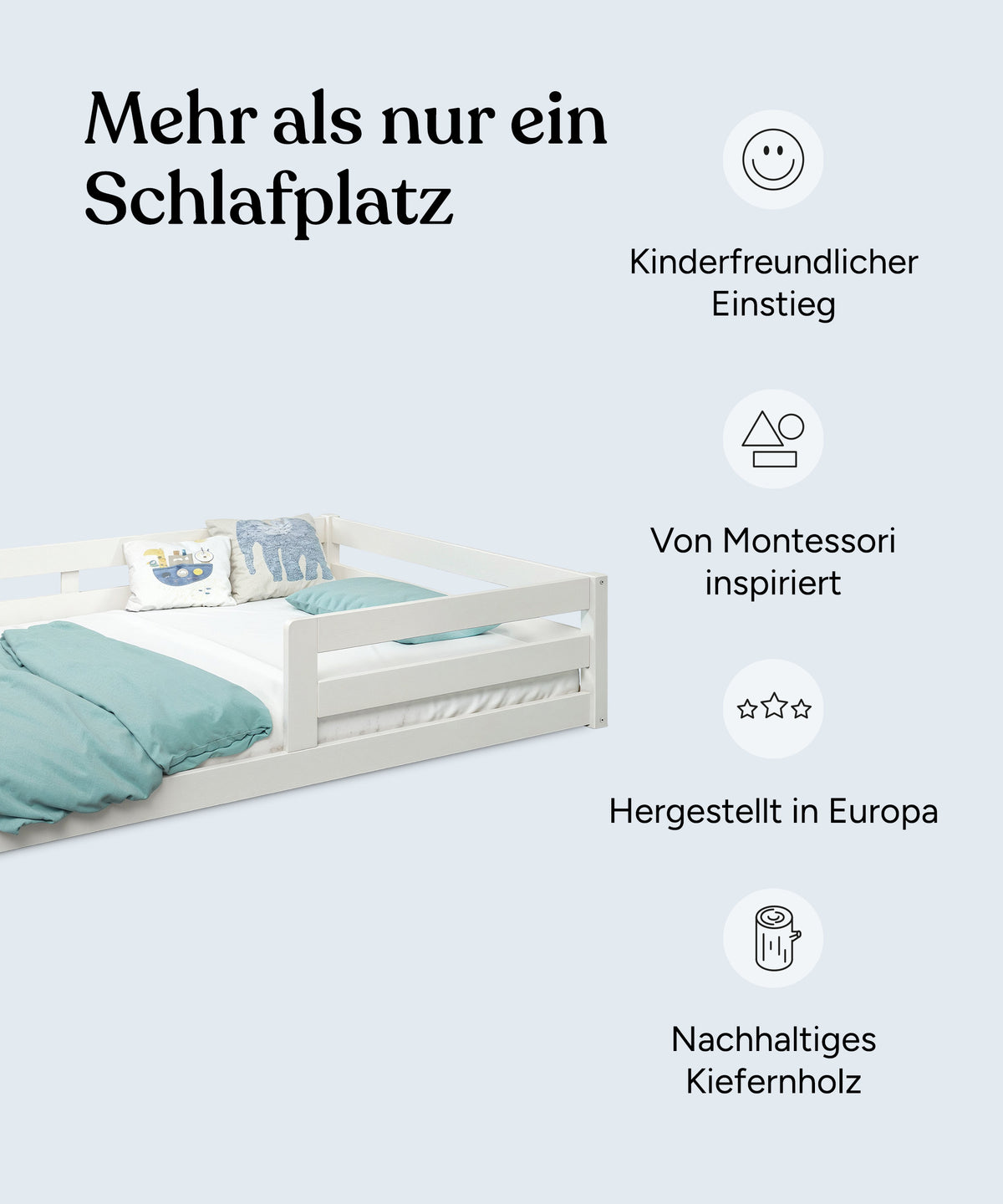 Bodenbett Kiefer K3 Weiß