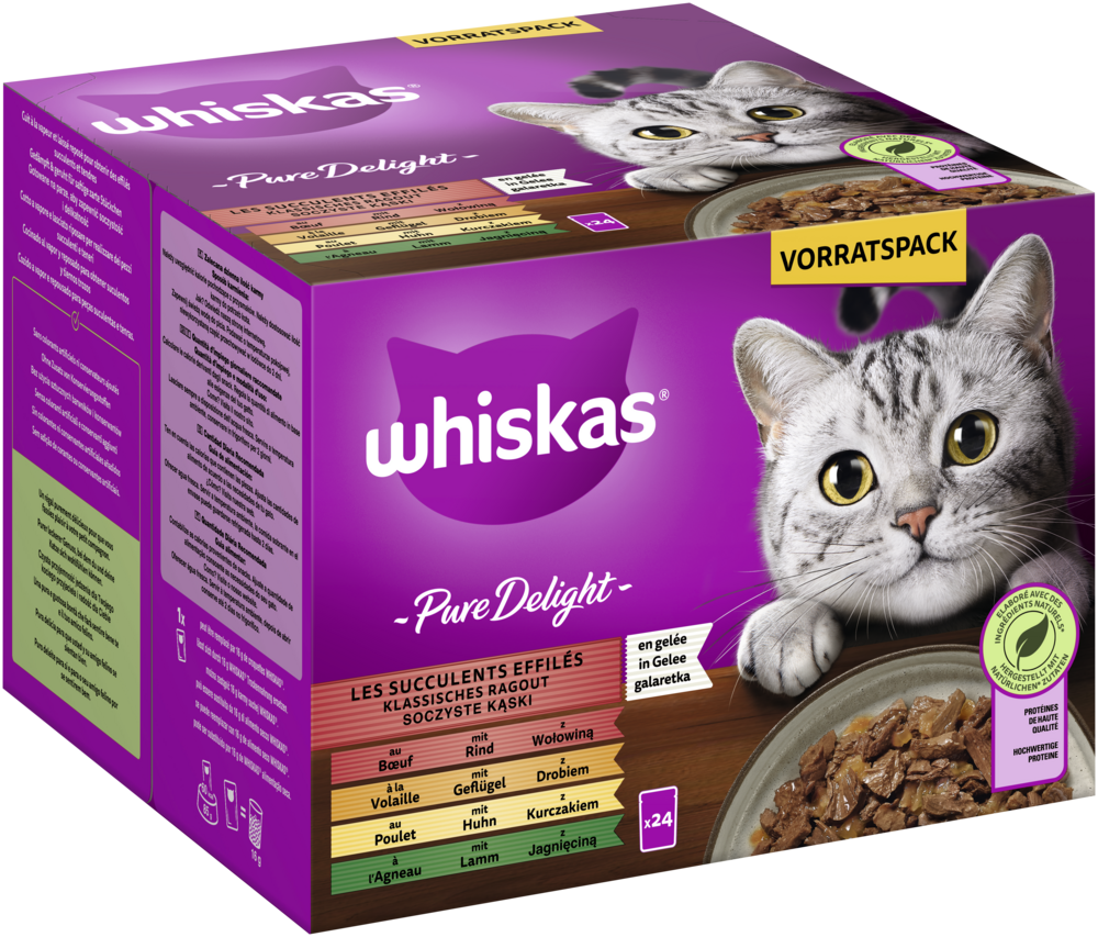 Whiskas PURE DELIGHT Portionsbeutel Multipack Vorteilspack Klassisches Ragout in Gelee 24 x 85g