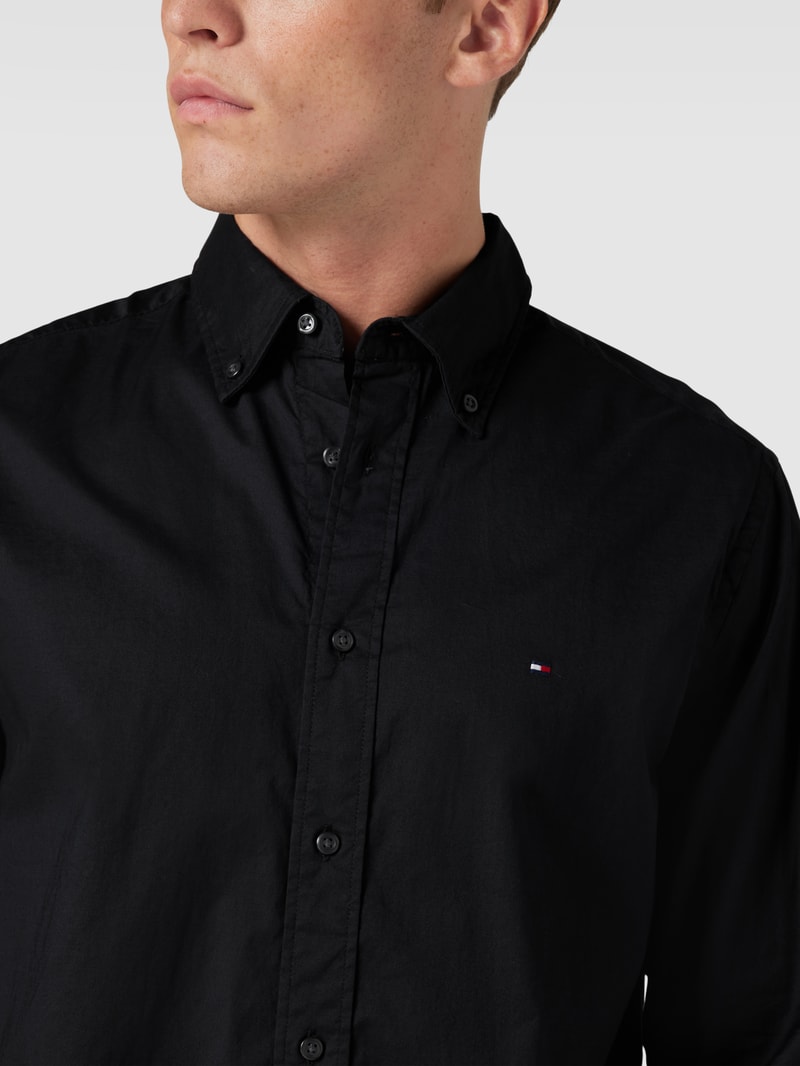 Freizeithemd mit Logo-Stitching Modell 'CORE FLEX POPLIN' in schwarz