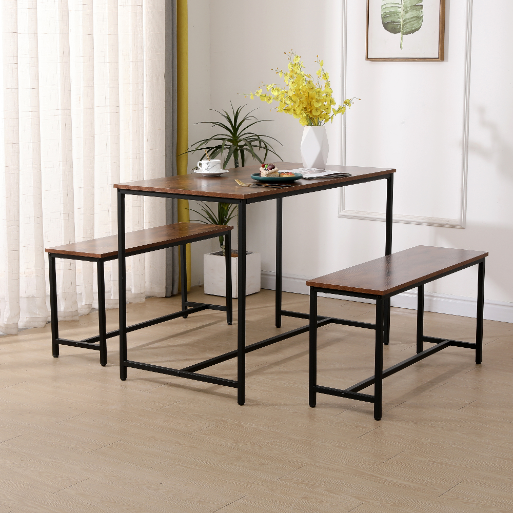 Happy Home Esszimmertischset Dining Set mit 1 Tisch & 2 Sitzbänken HWT55-HOL
