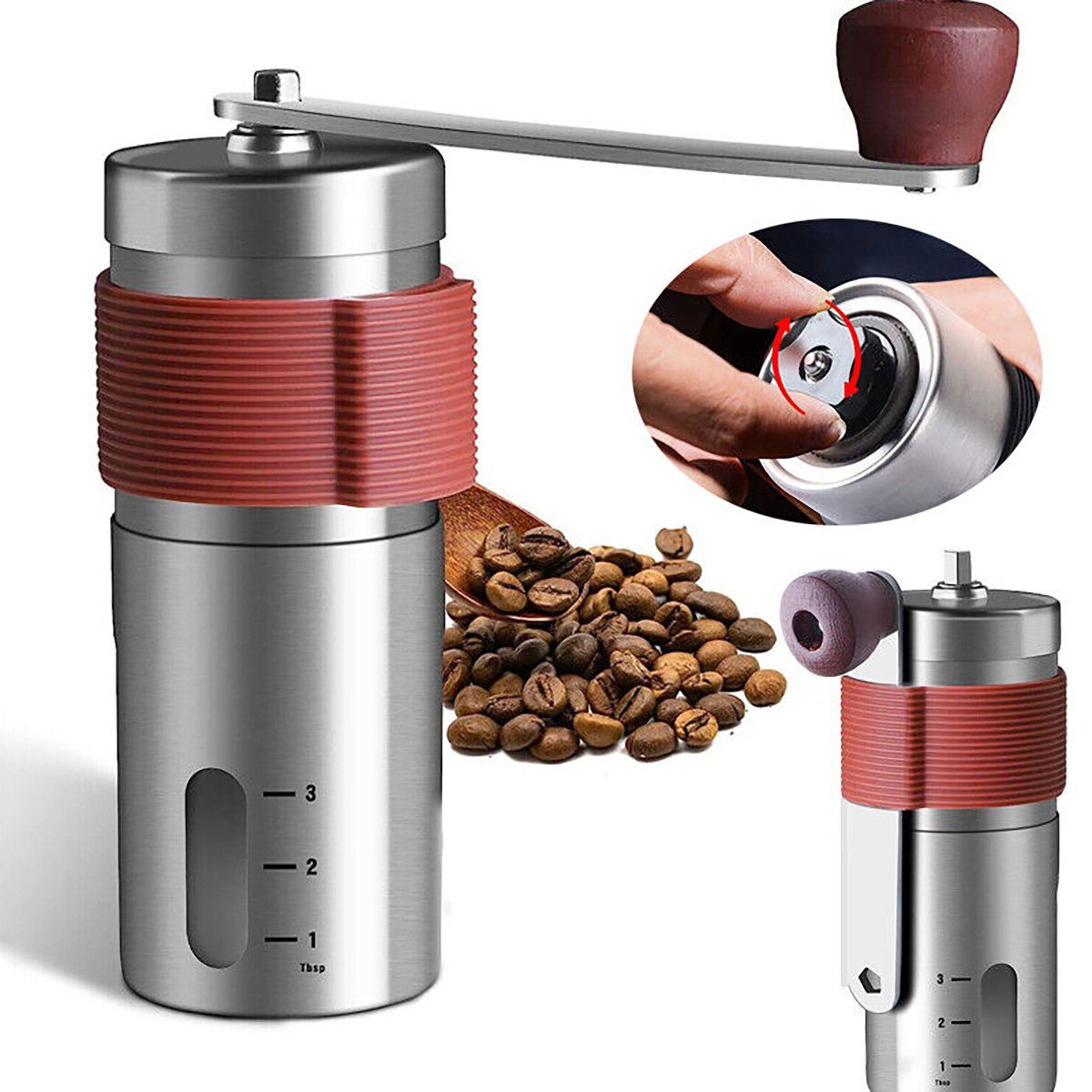 götäzer Kaffeemühle Manuelle Mini -Familie tragbare Kaffeebohnen -Schleifmaschine, Tragbar, handgeschöpfte Schleifbohnenmaschine, Edelstahl, einstellbar