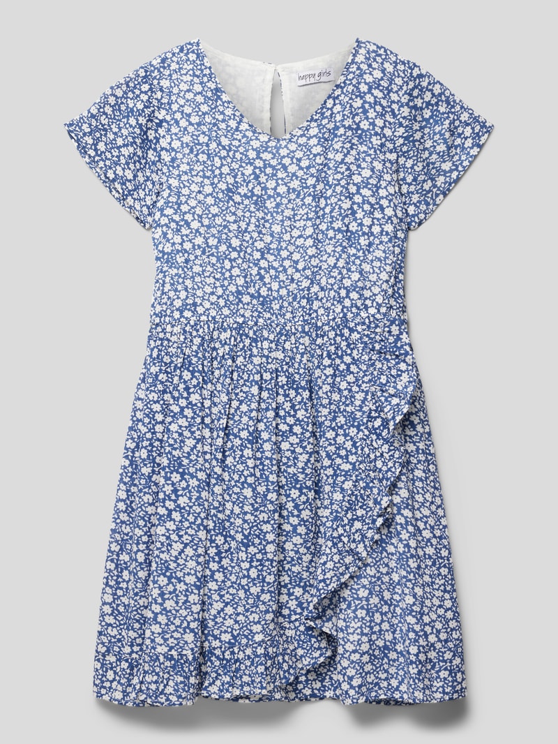 T-Shirt-Kleid aus reiner Viskose mit floralem Muster in blau