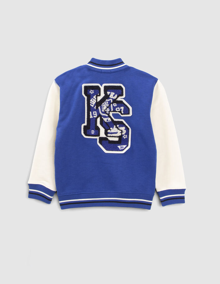 Cardigan-teddy bleu et écru maxi broderie dos garçon