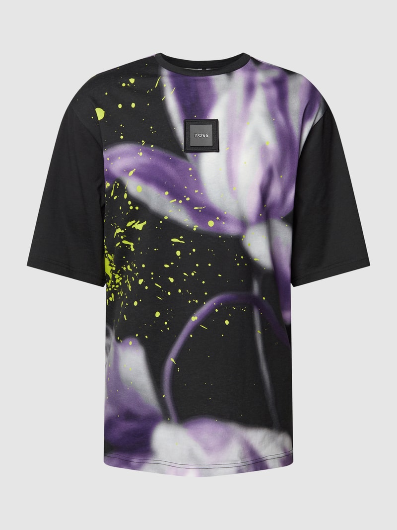T-Shirt mit Label-Patch Modell 'Timono Lotus' in schwarz