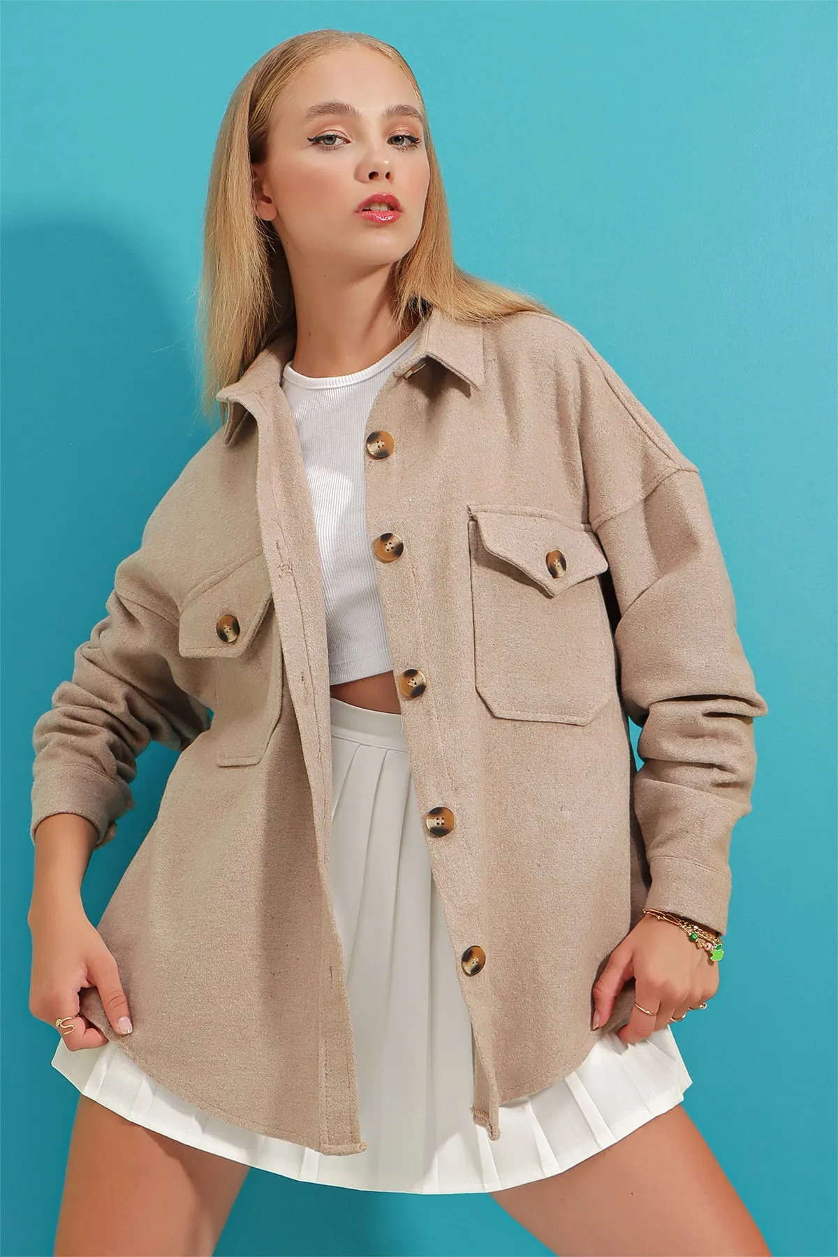 Trend Alaçatı Stili  Hemd - Beige - Oversized