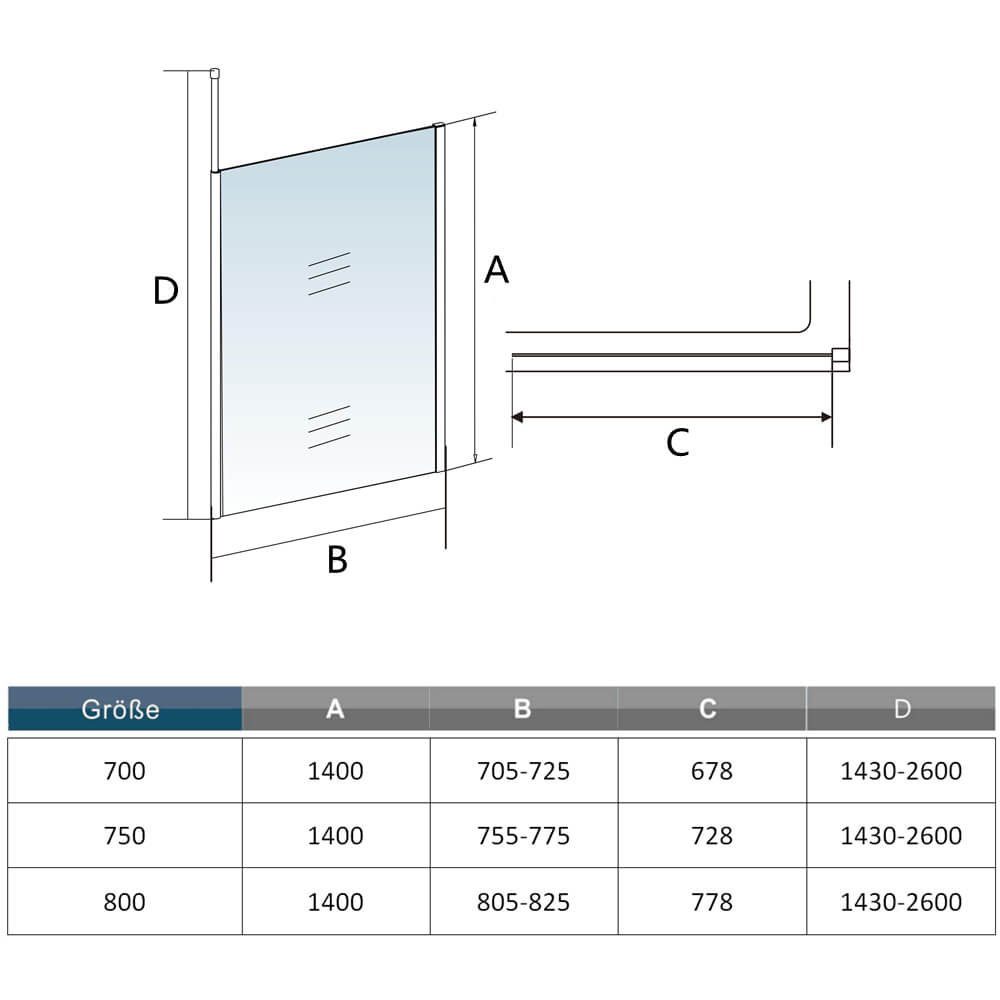 duschspa Badewannenaufsatz Glaswand Badewannenaufsatz Duschwand Duschtrennwand 6mm NANO Glas, Einscheibensicherheitsglas, Sicherheitsglas, (Set), Glas, Nano Glas