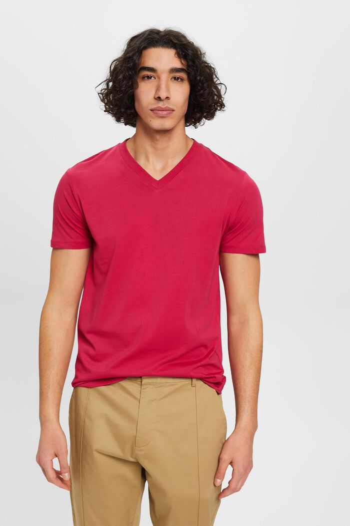 T-Shirt aus Baumwolle mit V-Ausschnitt, Slim Fit