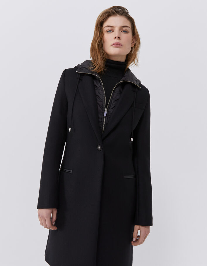 Manteau drap de laine à capuche femme