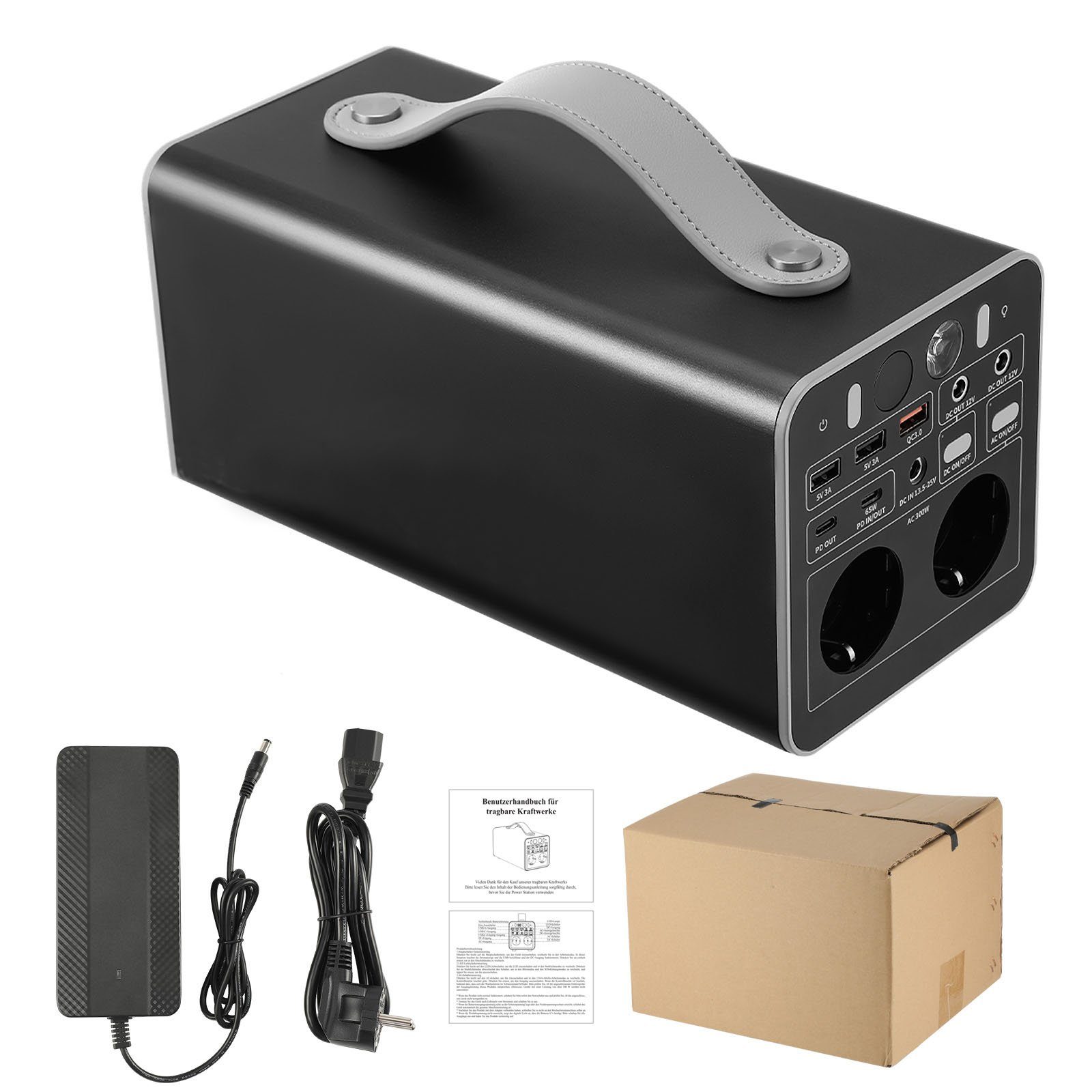 oyajia Stromerzeuger Tragbare Kraftwerk, LiFePO4-Batterie 300Wh/81000mAh 18V Powerstation, 0,30 in kW, mit AC (220–224 V) und DC-Ausgang, PD 65W, für Camping/Reisen/Notfall