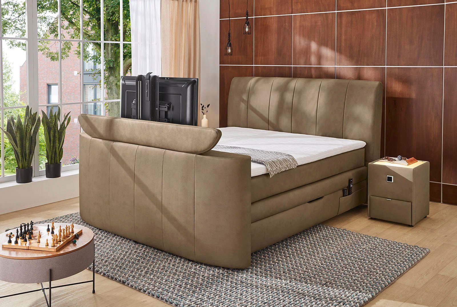 Jockenhöfer Gruppe Boxspringbett Bel Air, mit versenkbarem TV-Lift und Fernbedienung, Bettkasten/Stauraum