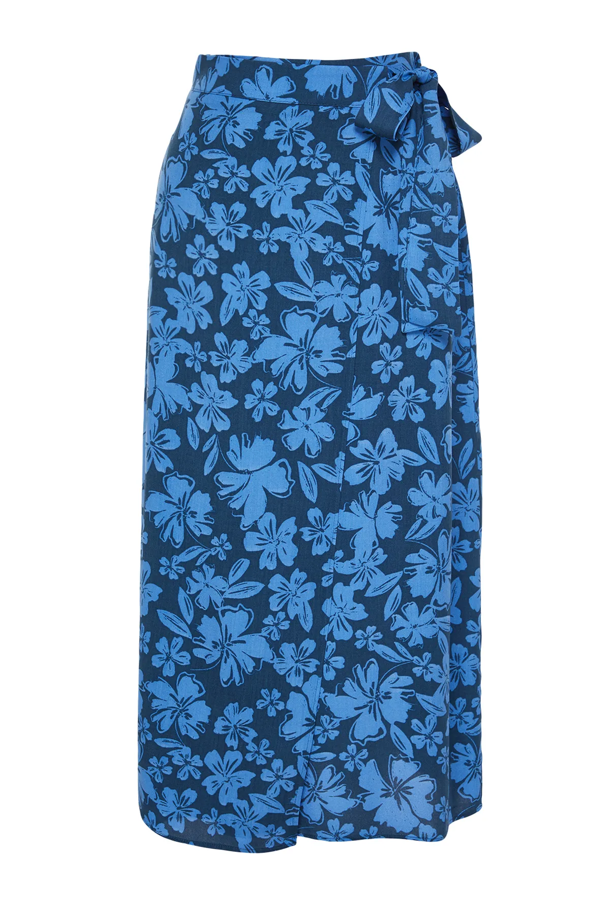 Trendyol Collection  Zweireihiger Midirock aus Viskosestoff mit blauem Blumenmuster - TWOSS23ET00294