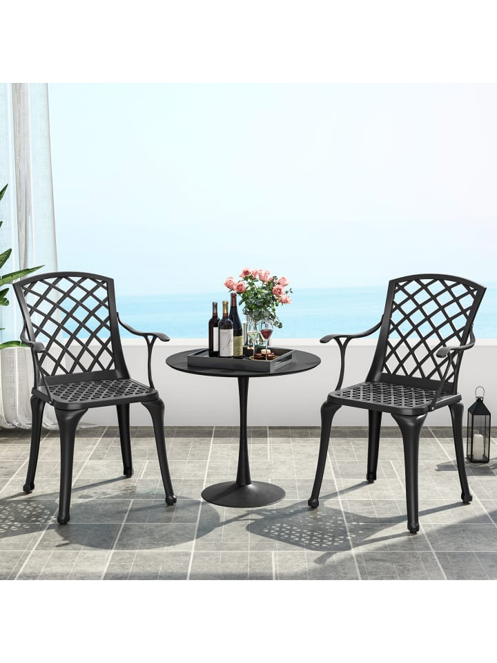 COSTWAY 2er Set Gartenstühle Aluminiumguss in Schwarz günstig kaufen onesize