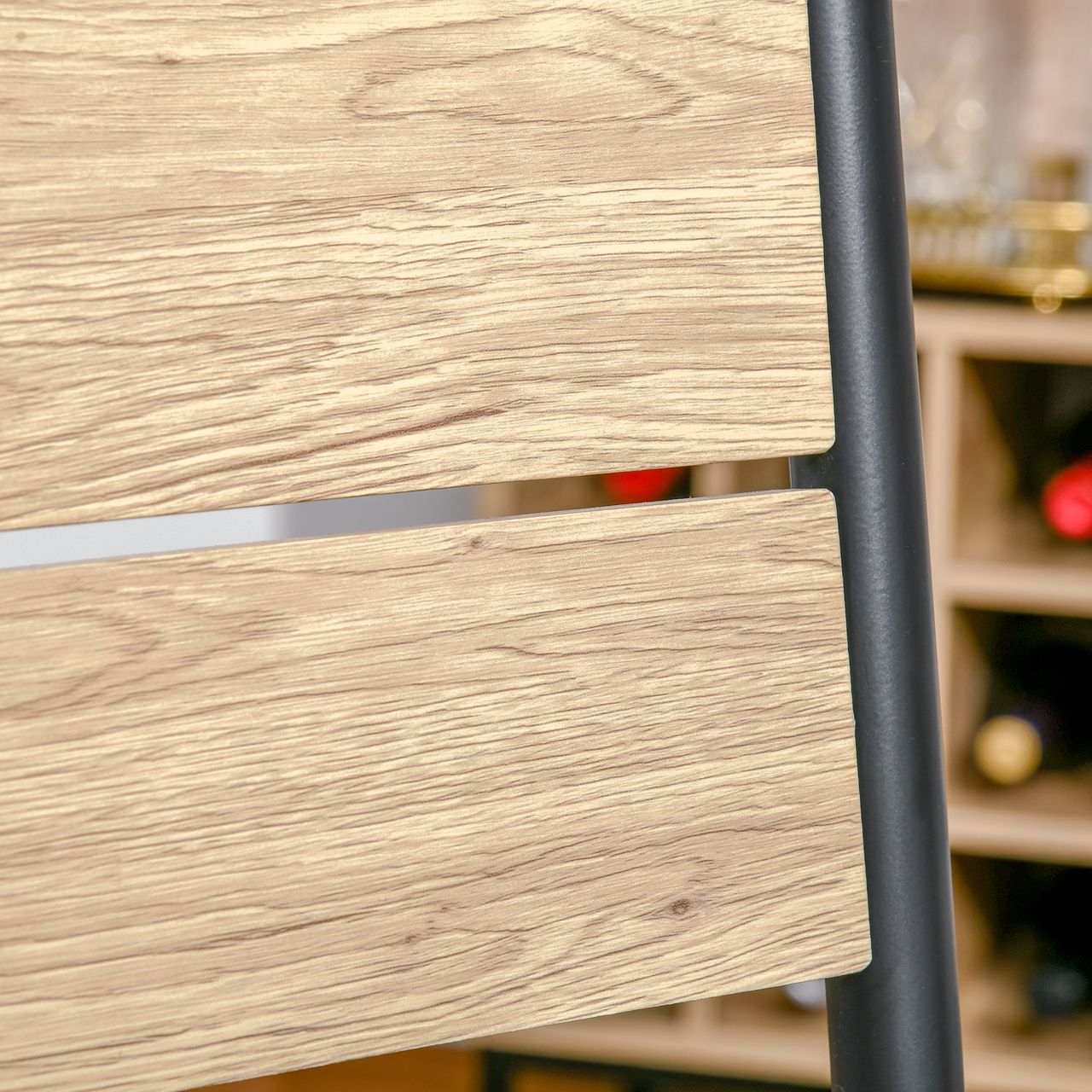 HOMCOM 3-teilige Essgruppe Küchentisch mit Metallgestell Esszimmergruppe Sitzgruppe Esstisch Set Holztisch Naturholzmaserung   Schwarz mit 1 Tisch   2 Stühlen