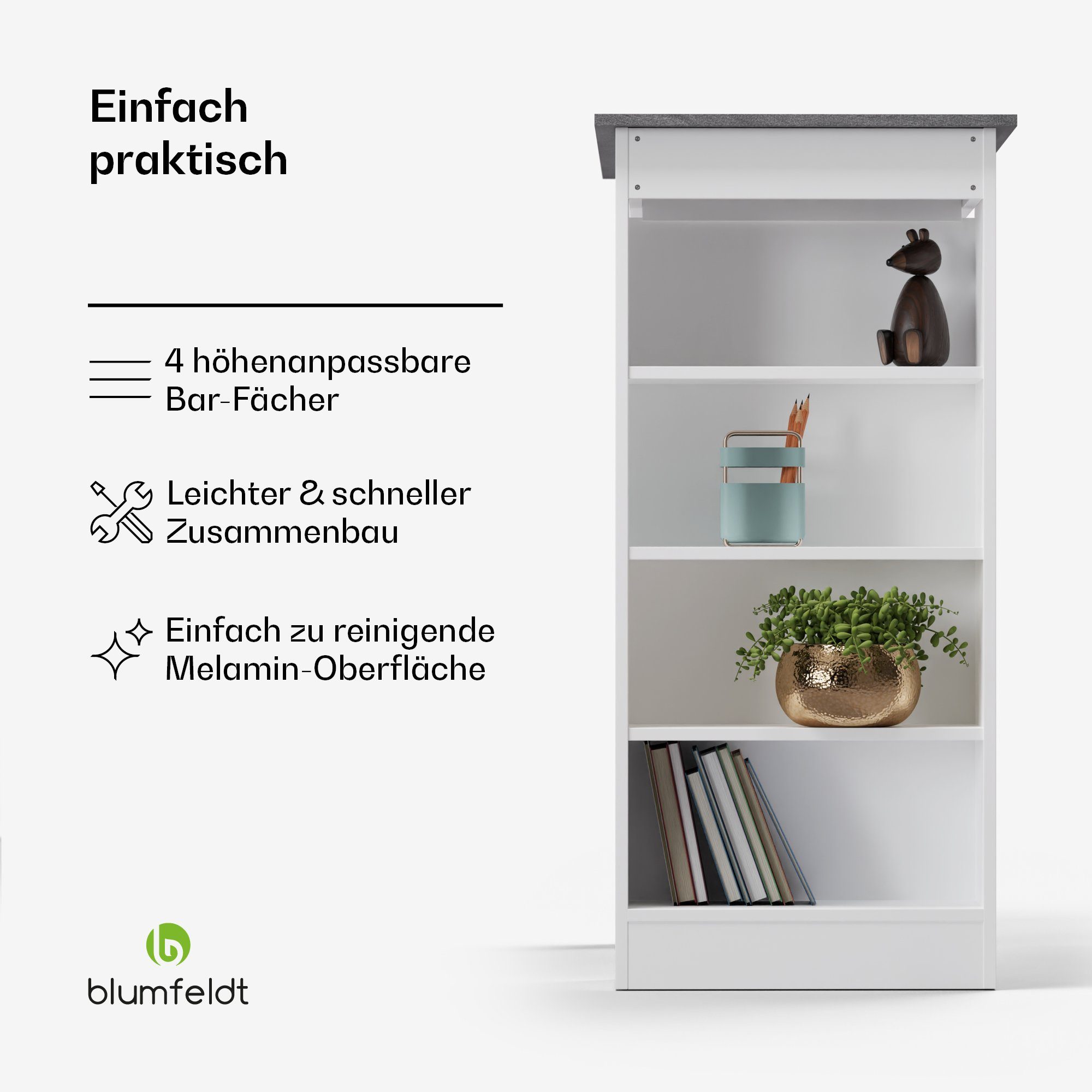 blumfeldt Bartisch Erskine Bartisch (Packung, 1 Tisch), Tresentisch Hausbar höhenverstellbare Regale