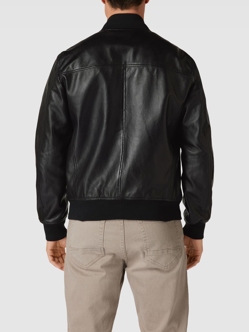 Lederjacke mit Label-Details Modell 'MELTVIN' in schwarz