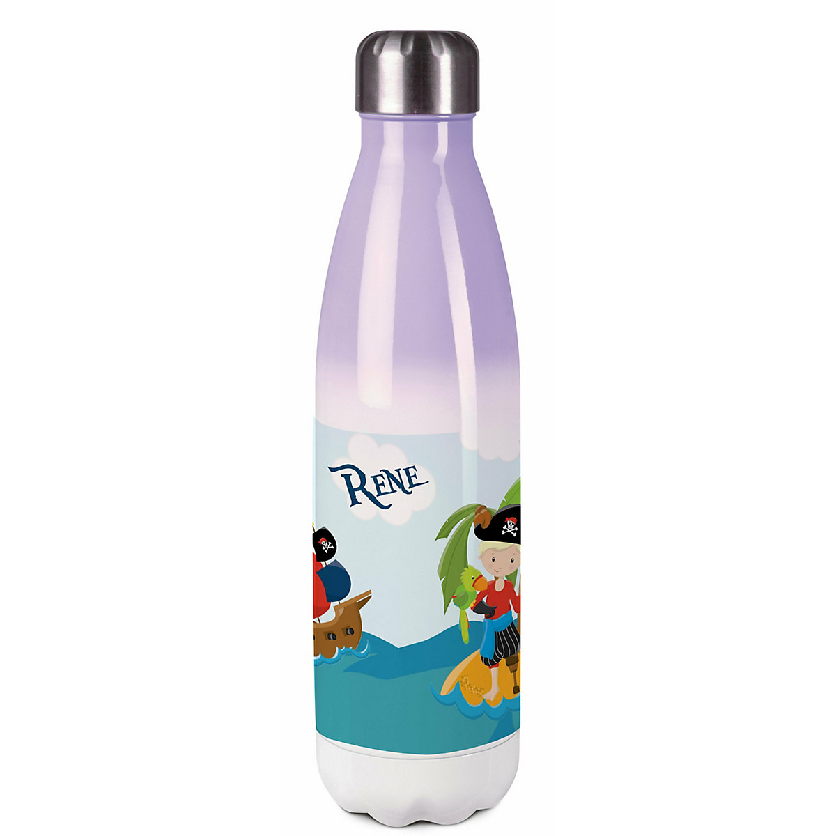 Edelstahl Kinder Thermoflasche / Trinkflasche bunt Pirat nah Spülmaschinenfest, Auslaufsicher, Bruchfest, Doppelwandig, Für Heißgetränke geeignet, Mit Deckel, Isoliert