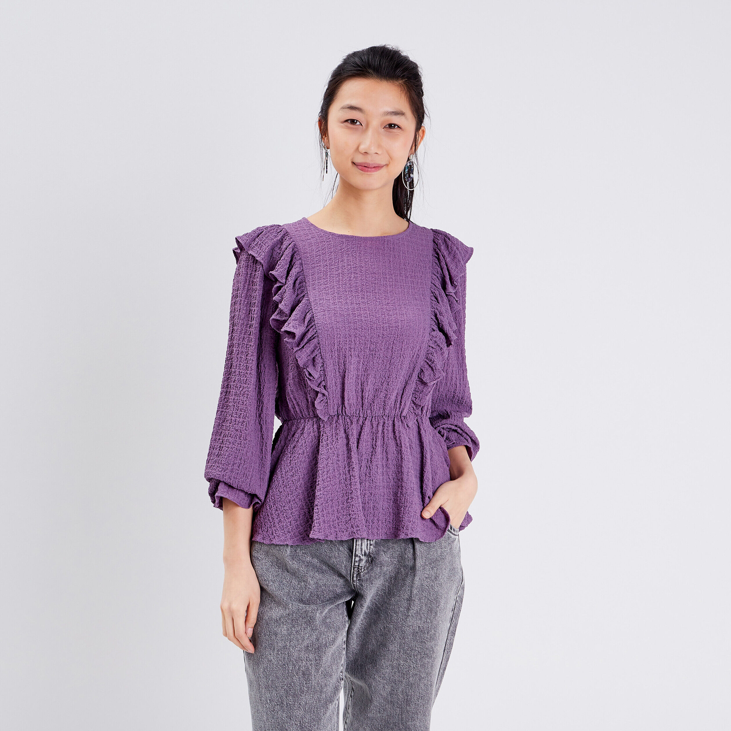 Blouse manches longues violet femme | Cache Cache